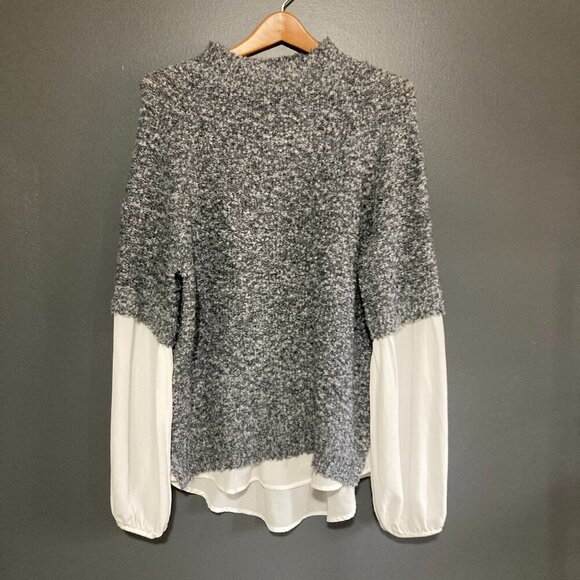 New with Tag Limited Women L Pullover Sweater Shirt Grey White Bubble Sleeve - Picture 1 of 6